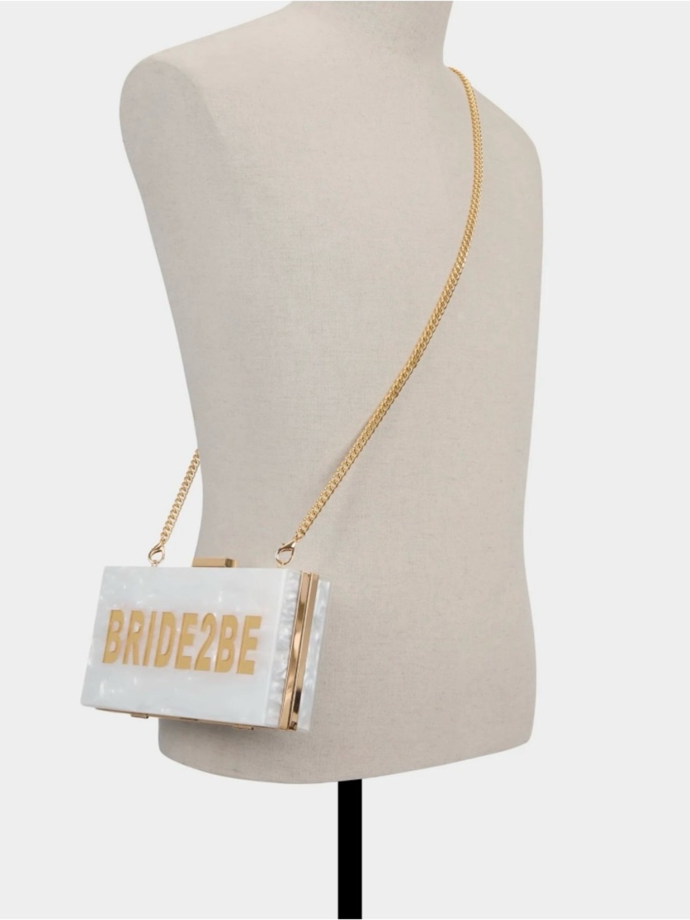 ALDO White Acrylic 'BRIDE2BE' Box Clutch with Gold Chain